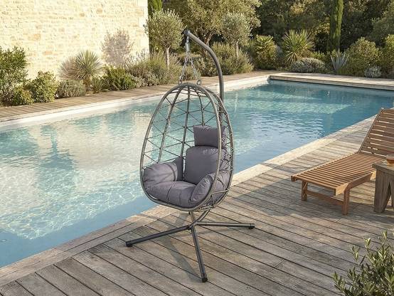 Fauteuil Oeuf Suspendu En Rotin "cosi" - 99 X 92 X 194 Cm - Gris -habitat Et Jardin - Image 2