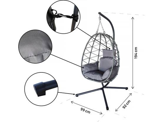Fauteuil Oeuf Suspendu En Rotin "cosi" - 99 X 92 X 194 Cm - Gris -habitat Et Jardin - Image 3
