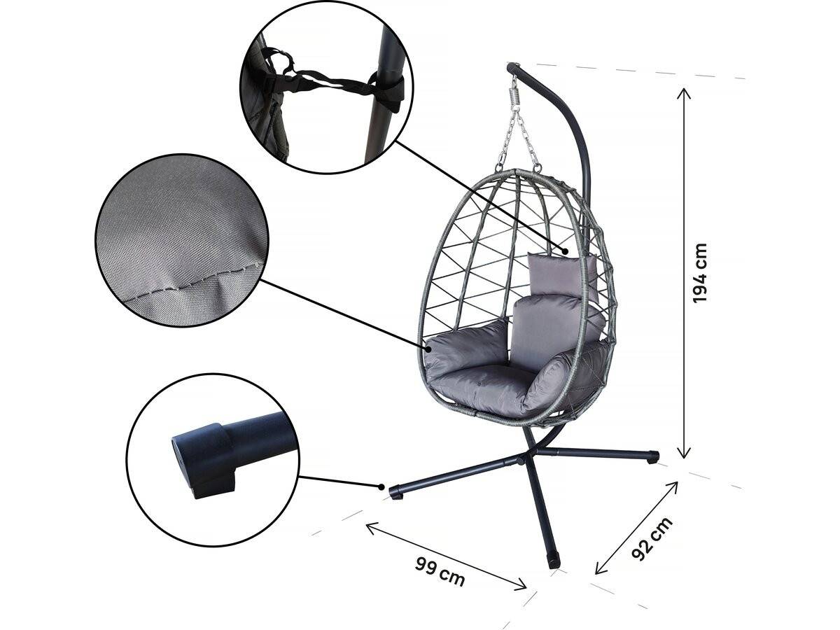 Fauteuil Oeuf Suspendu En Rotin "cosi" - 99 X 92 X 194 Cm - Gris -habitat Et Jardin - Image 3
