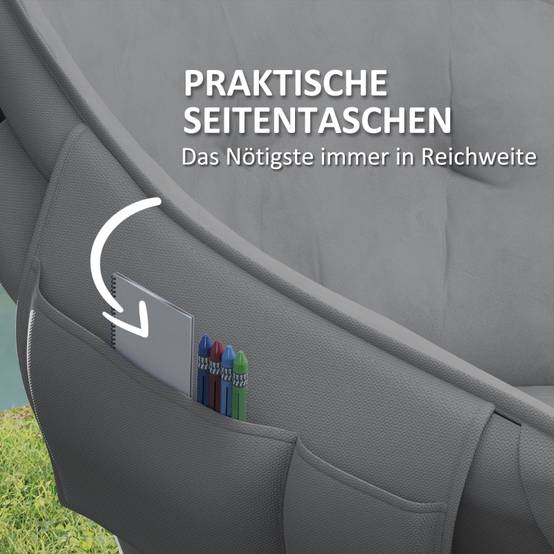 Fauteuil Camping Pliant Rembourré Chaise Pêche Confort Poche Latérale Gris - ComfortXL Outdoor Living - Image 6