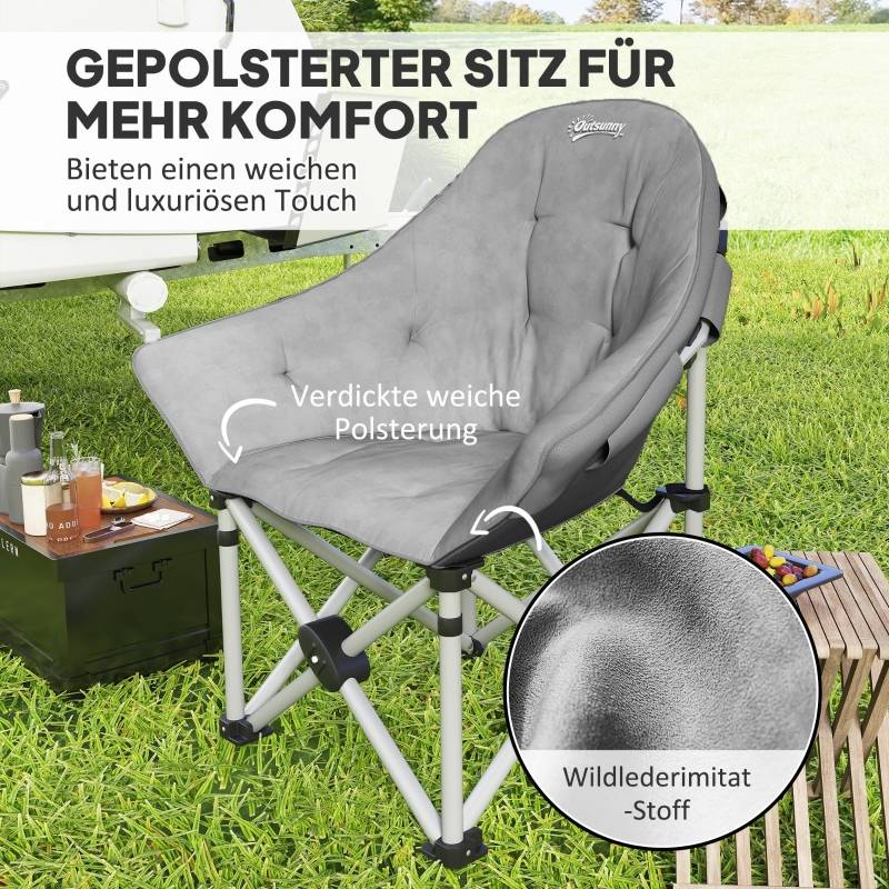 Fauteuil Camping Pliant Rembourré Chaise Pêche Confort Poche Latérale Gris - ComfortXL Outdoor Living - Image 4