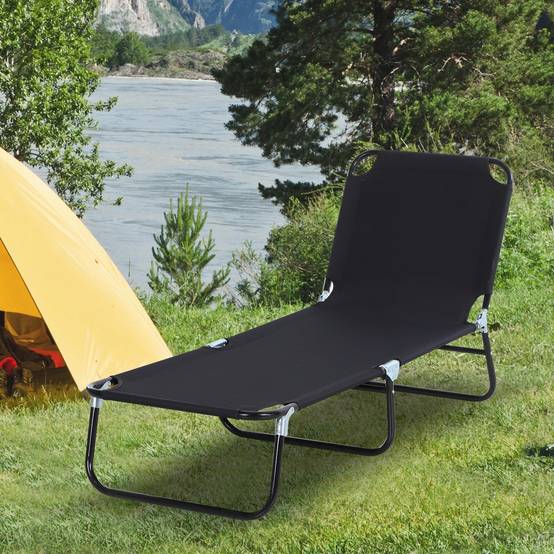 Chaise longue de jardin pliante avec dossier réglable, acier et tissu Oxford, 188 x 56 x 28 cm, noire - Image 3