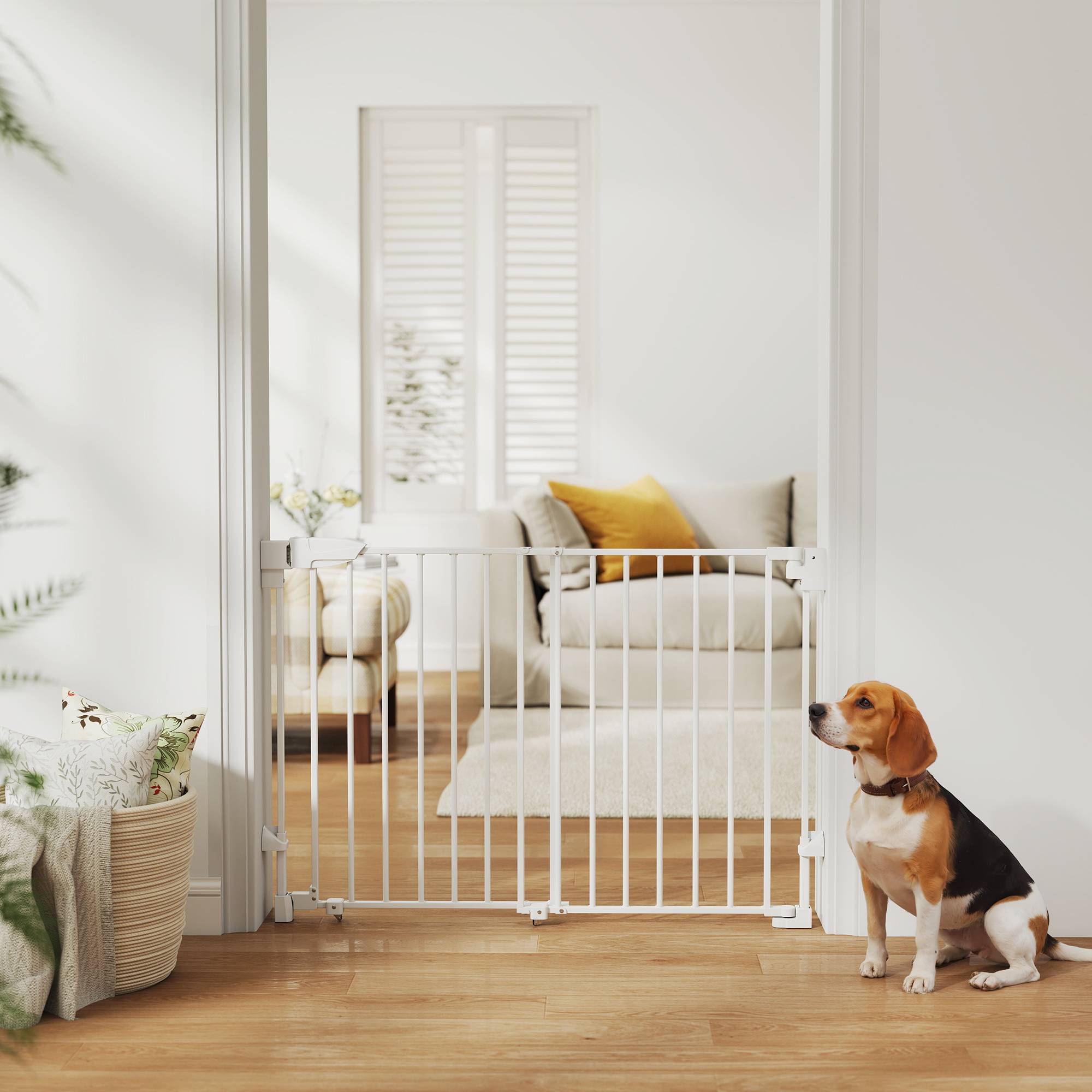 Barrière de sécurité escalier 74,5-111,5 cm, auto-close, ouverture une main deux sens, blanc - Image 4