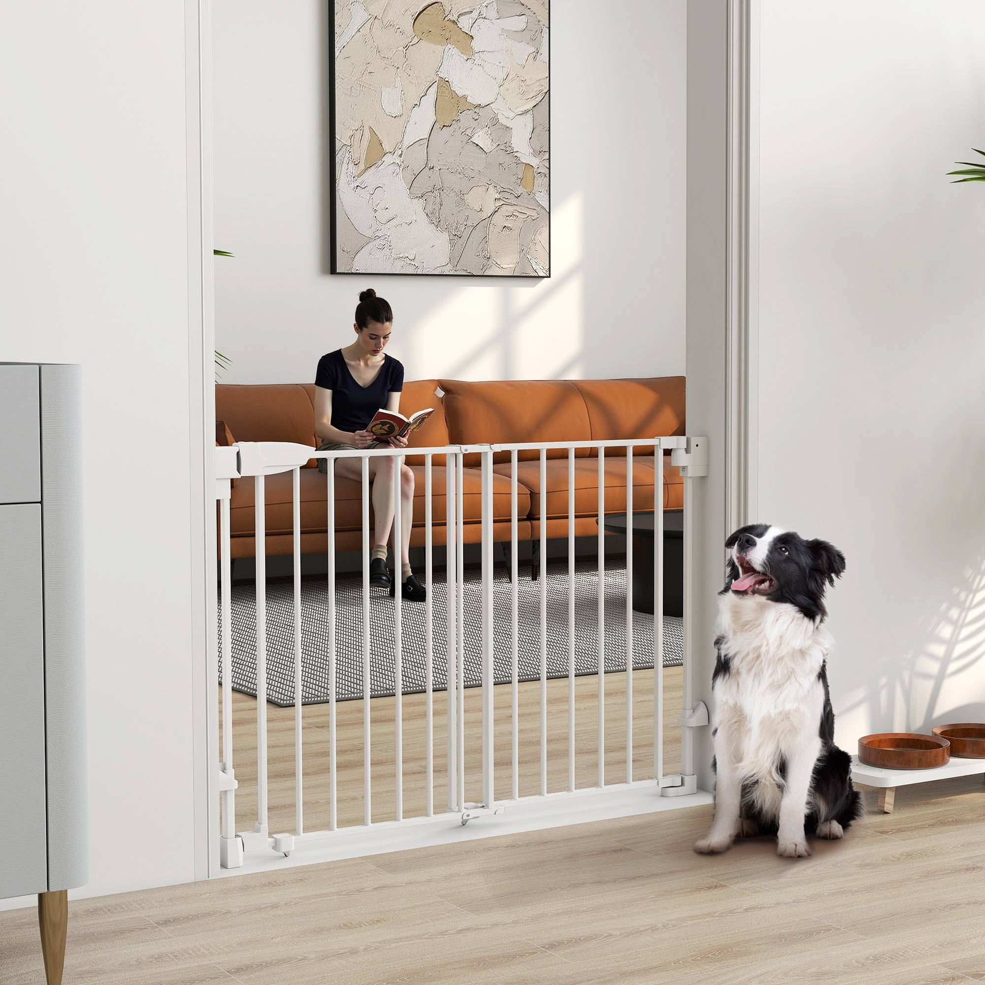 Barrière de sécurité escalier 74,5-111,5 cm, auto-close, ouverture une main deux sens, blanc - Image 3