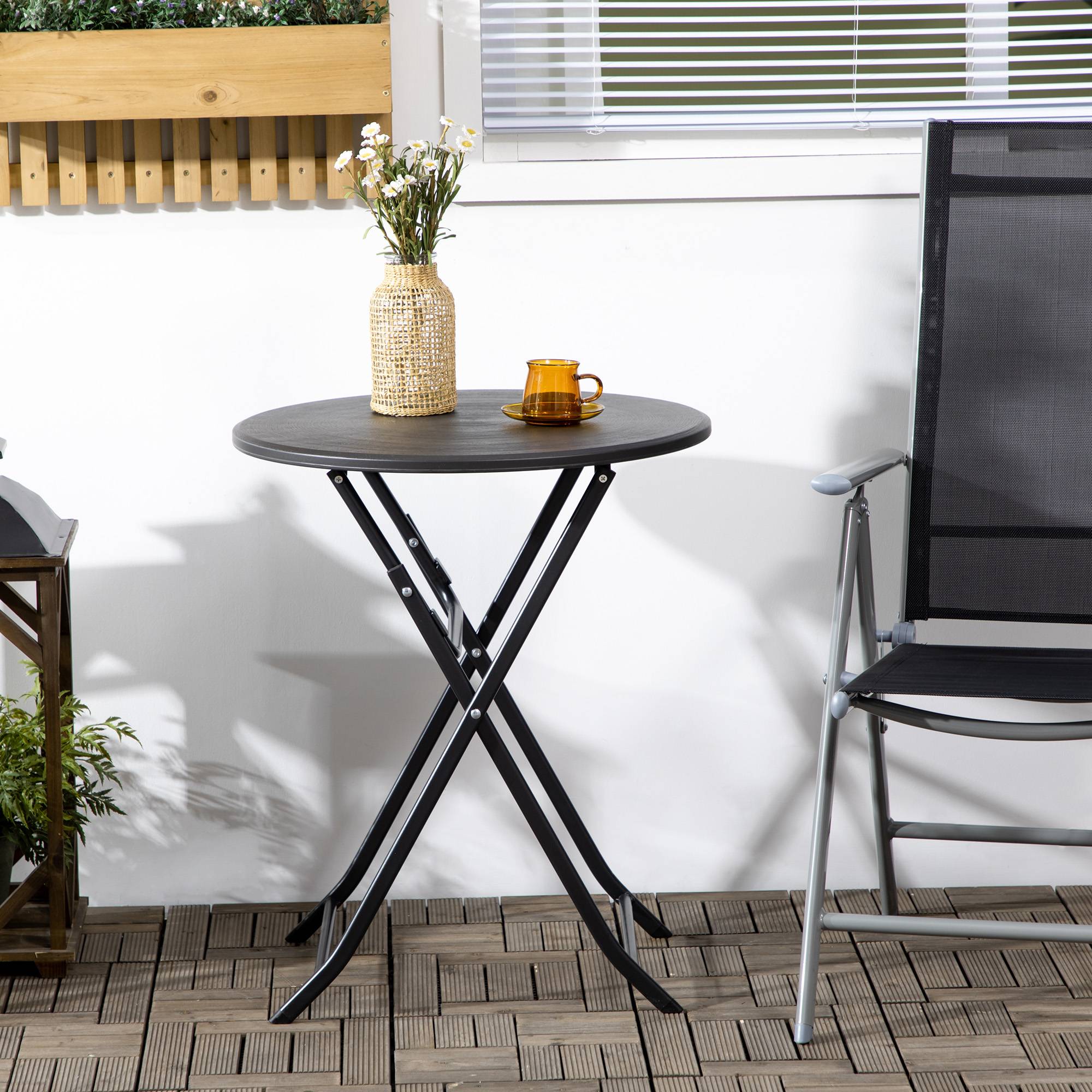 ComfortXL - Table de jardin pliante acier et HDPE gris foncé Ø60 cm pour balcon et terrasse - ComfortXL Outdoor Living - Image 9