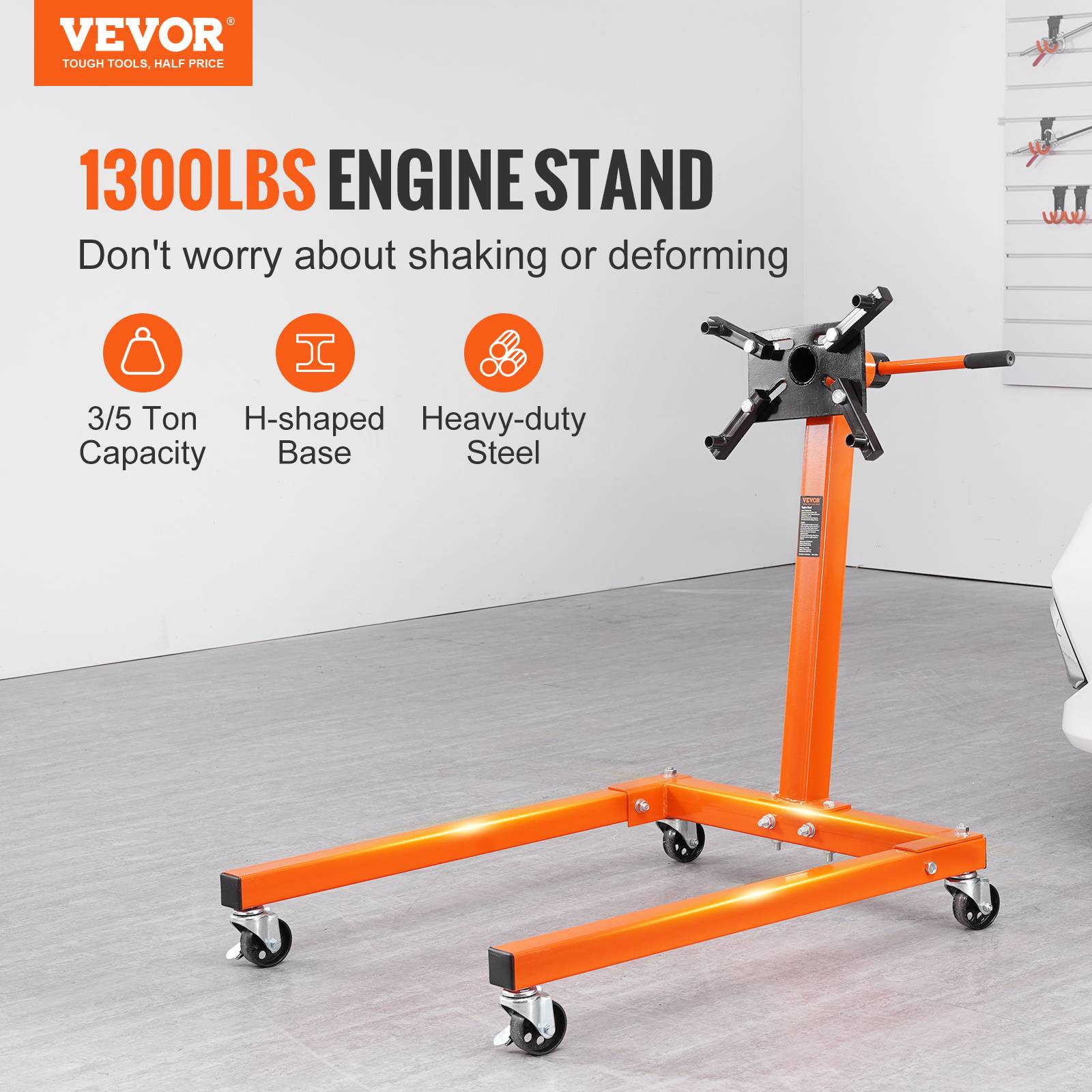 Vevor - VEVOR Support moteur atelier 590 kg, acier mobile, rotatif 360°, 6 points. - Image 2