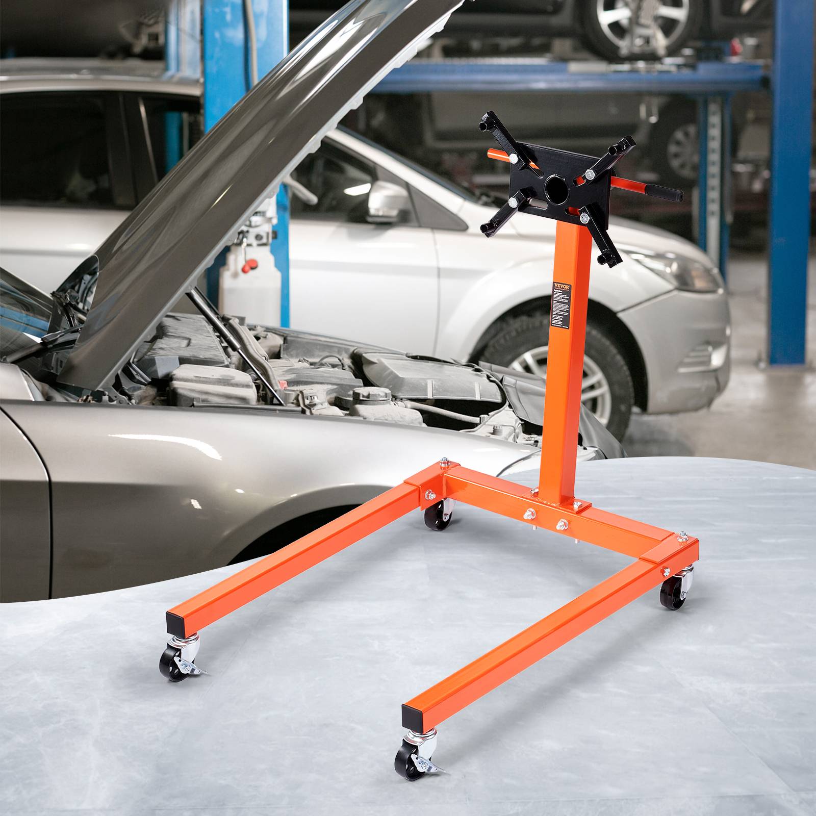 Vevor - VEVOR Support moteur atelier 590 kg, acier mobile, rotatif 360°, 6 points. - Image 8