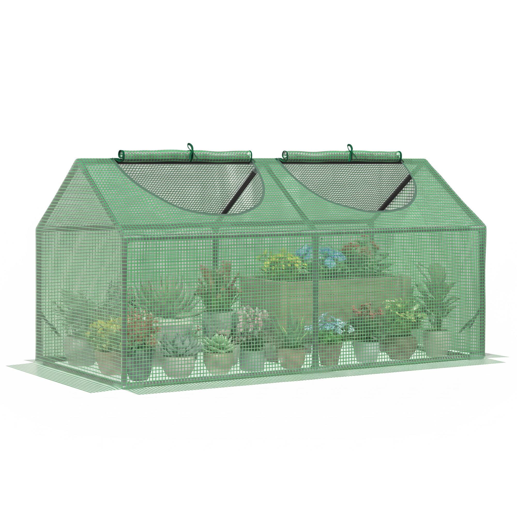 Serre de jardin mini serre 2 fenêtres enroulables couverture en PE haute densité 140 g/m² 120 x 60 x 60 cm vert foncé - Image 1