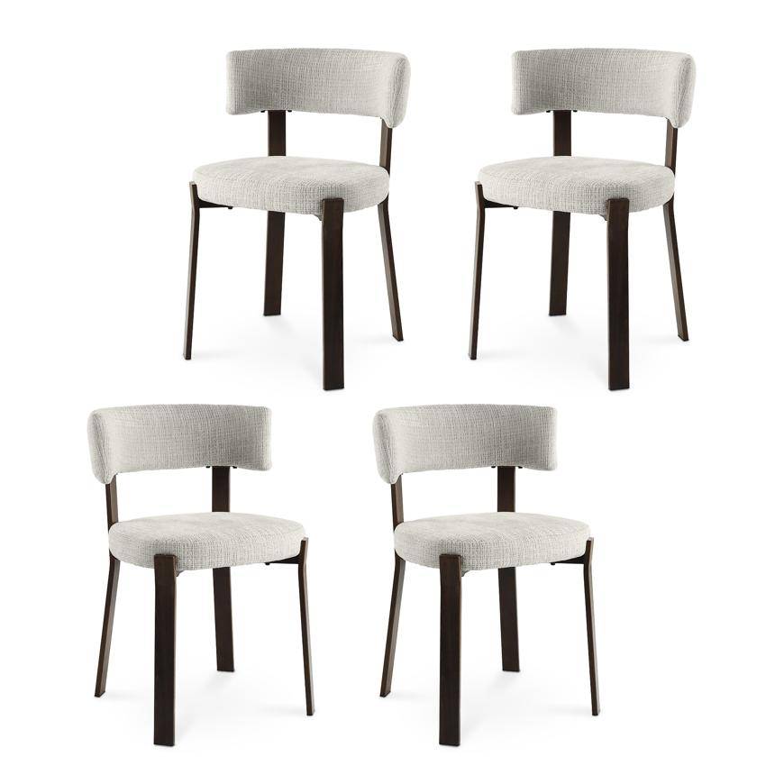 Sicaan Lot de 4 chaises style japandi tissu chenille beige pieds métal effet noyer - ZOE - Image 3