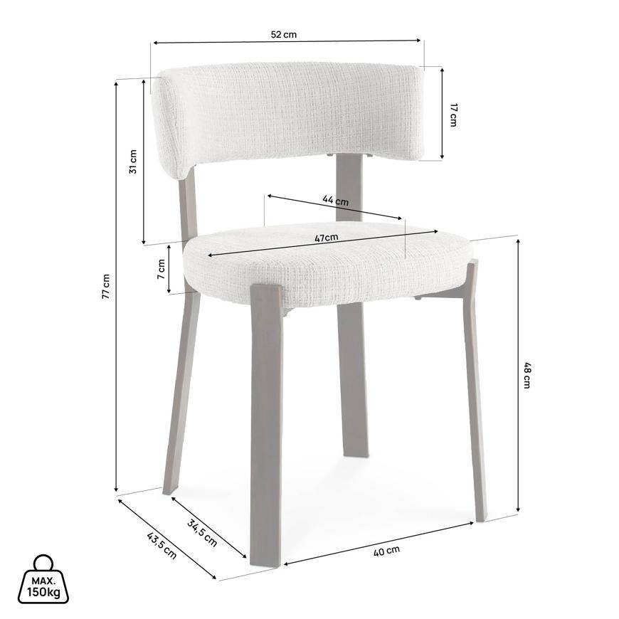 Sicaan Lot de 4 chaises style japandi tissu chenille beige pieds métal effet noyer - ZOE - Image 2