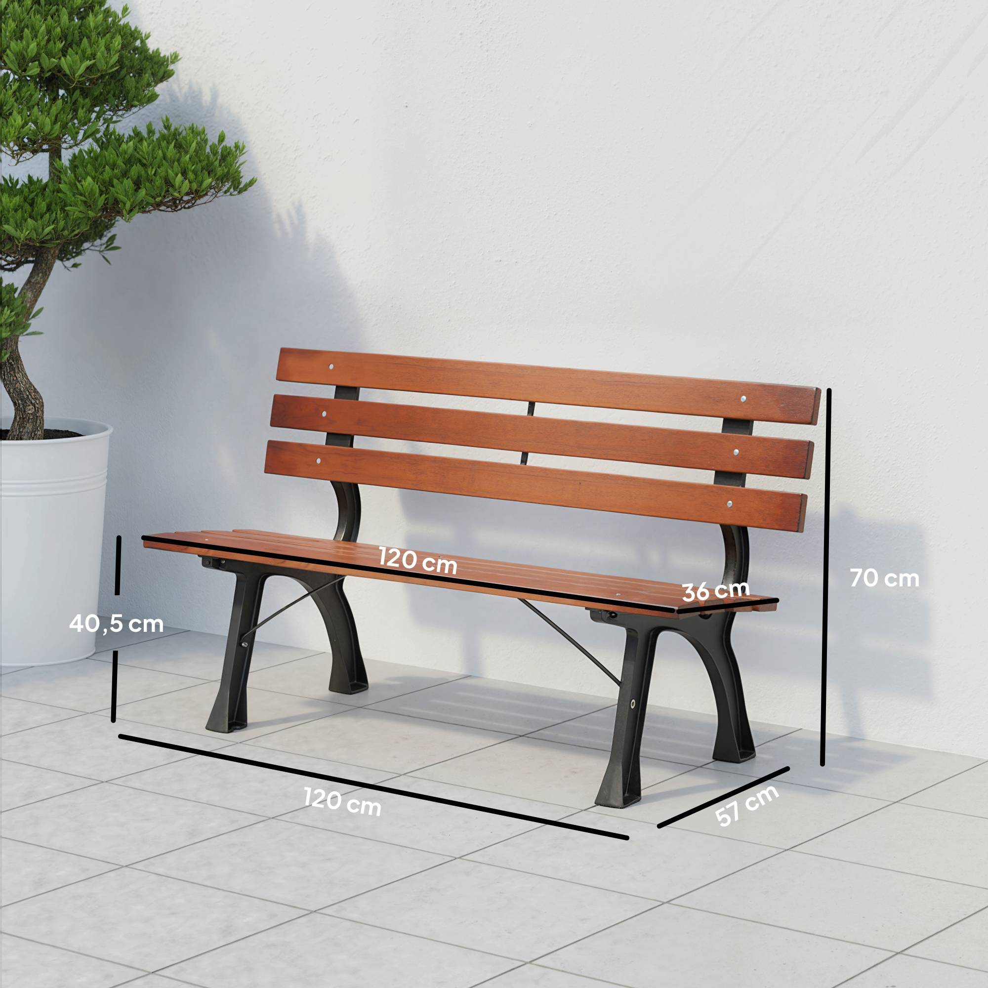 Banc de jardin extérieur 2 places en aluminium et lattes de bois, dim. 120L x 57l x 70H cm - Image 5