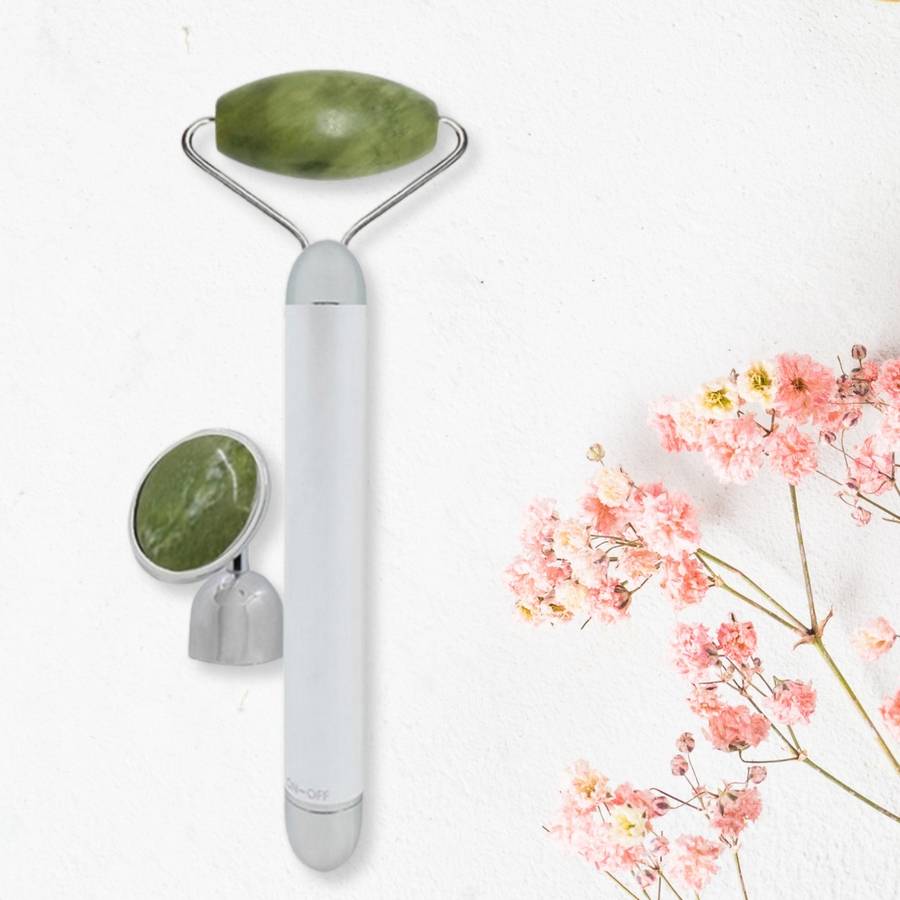 Masseur Visage Roller Pierre Aventurine Électrique – Micro Vibration -Efficacité - Anti-Age - Stimule circulation sanguine - Sun&Sia - Image 1