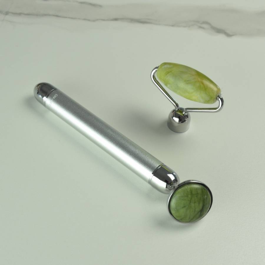 Masseur Visage Roller Pierre Aventurine Électrique – Micro Vibration -Efficacité - Anti-Age - Stimule circulation sanguine - Sun&Sia - Image 3