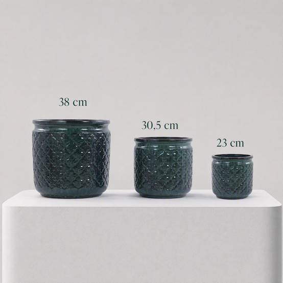 ComfortXL - Lot de 3 pots de fleurs en céramique vert foncé Ø38,1/30,5/22,9 cm intérieur extérieur avec drainage - Image 2