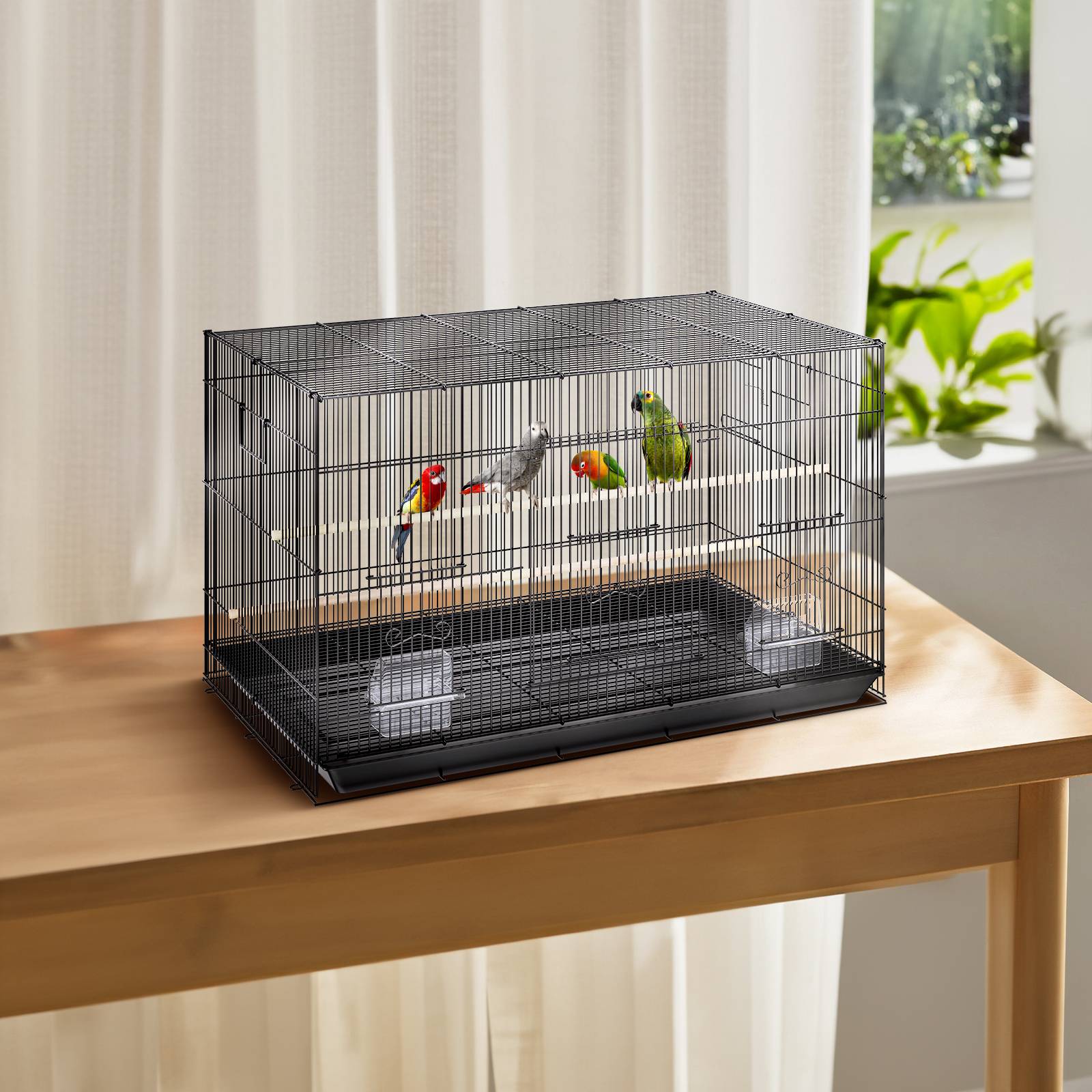 VEVOR Cage oiseau 76x46x45,5 cm, métal, portable. Plateau détachable, perchoirs. - Image 8