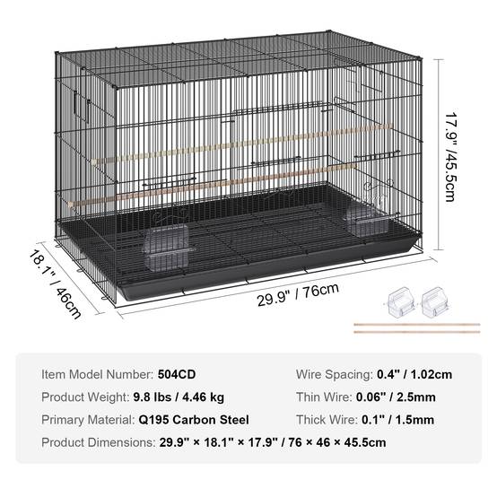 VEVOR Cage oiseau 76x46x45,5 cm, métal, portable. Plateau détachable, perchoirs. - Image 7