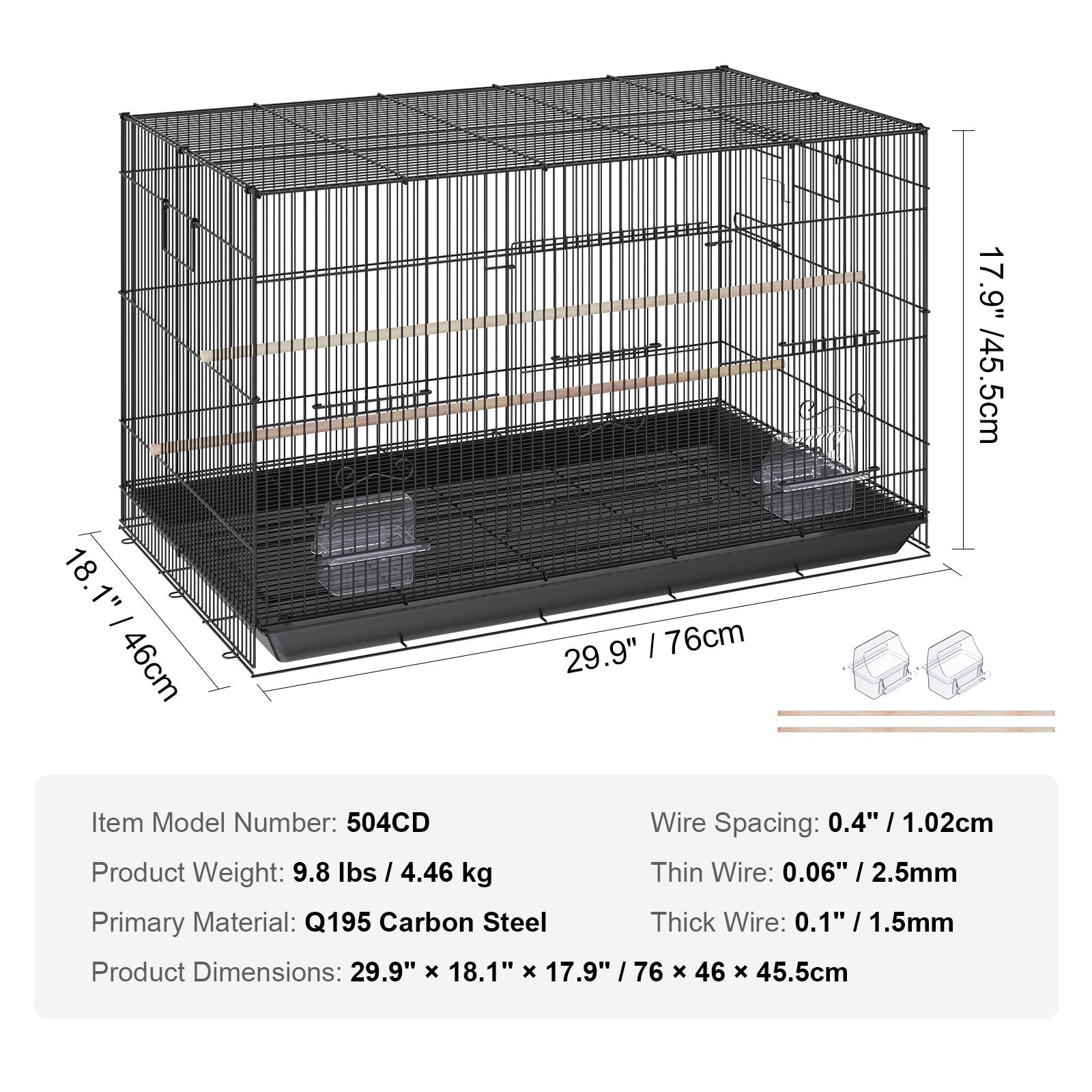 VEVOR Cage oiseau 76x46x45,5 cm, métal, portable. Plateau détachable, perchoirs. - Image 7