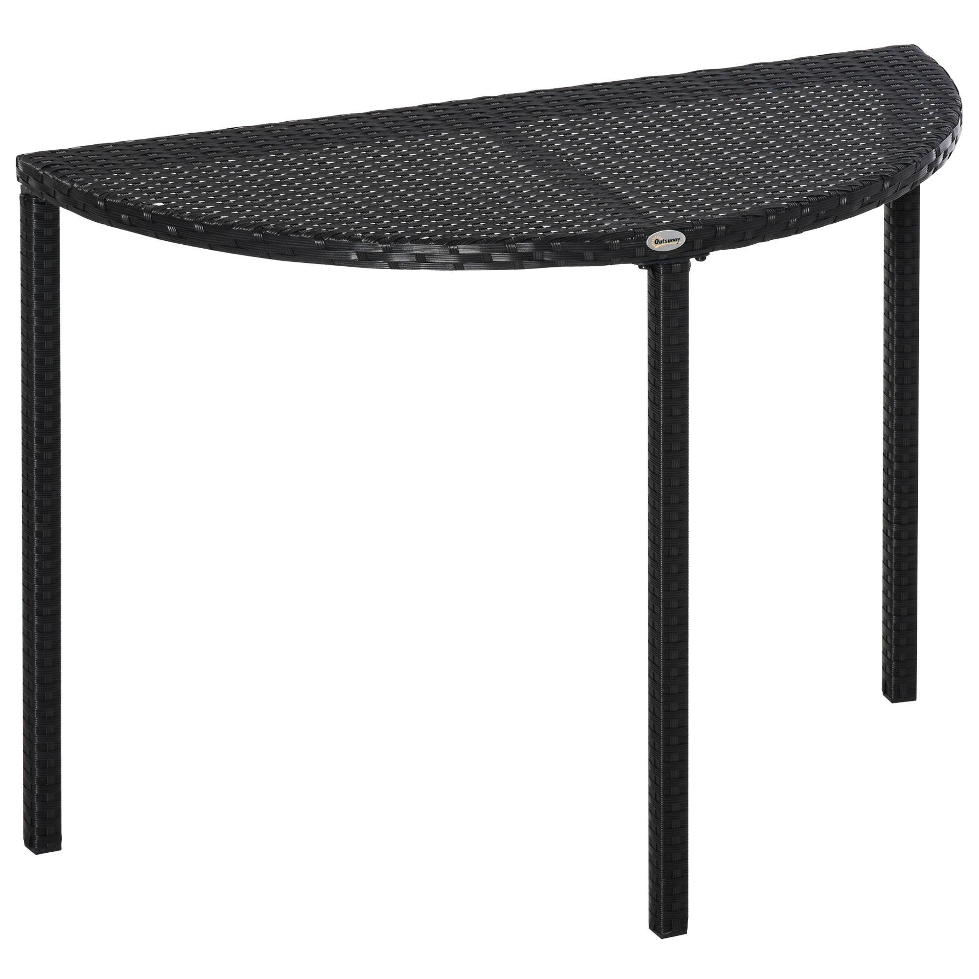 Table de jardin demi cercle - table de balcon demi lune - 100L x 50l x 74H cm résine tressée 4 fils imitation - Image 1