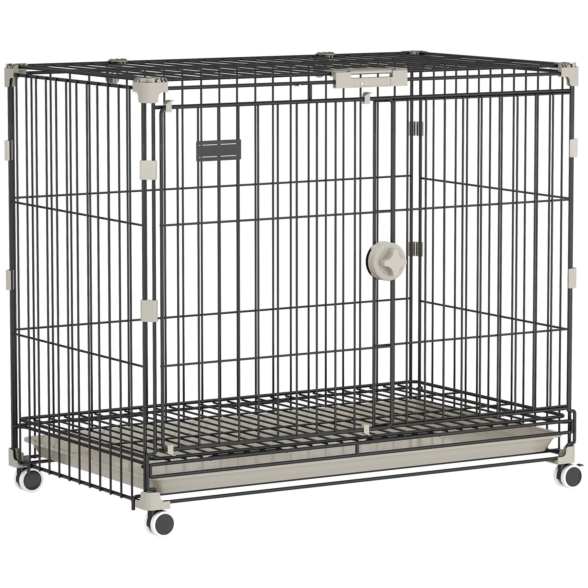 Cage chien pliable métal intérieur roues toit verrouillable 75,5x46x64,5cm noir - ComfortXL Outdoor Living - Image 1