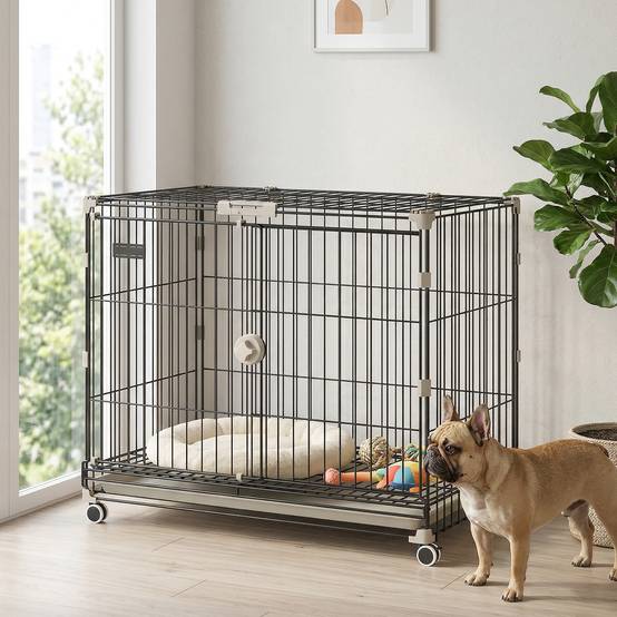 Cage chien pliable métal intérieur roues toit verrouillable 75,5x46x64,5cm noir - ComfortXL Outdoor Living - Image 10