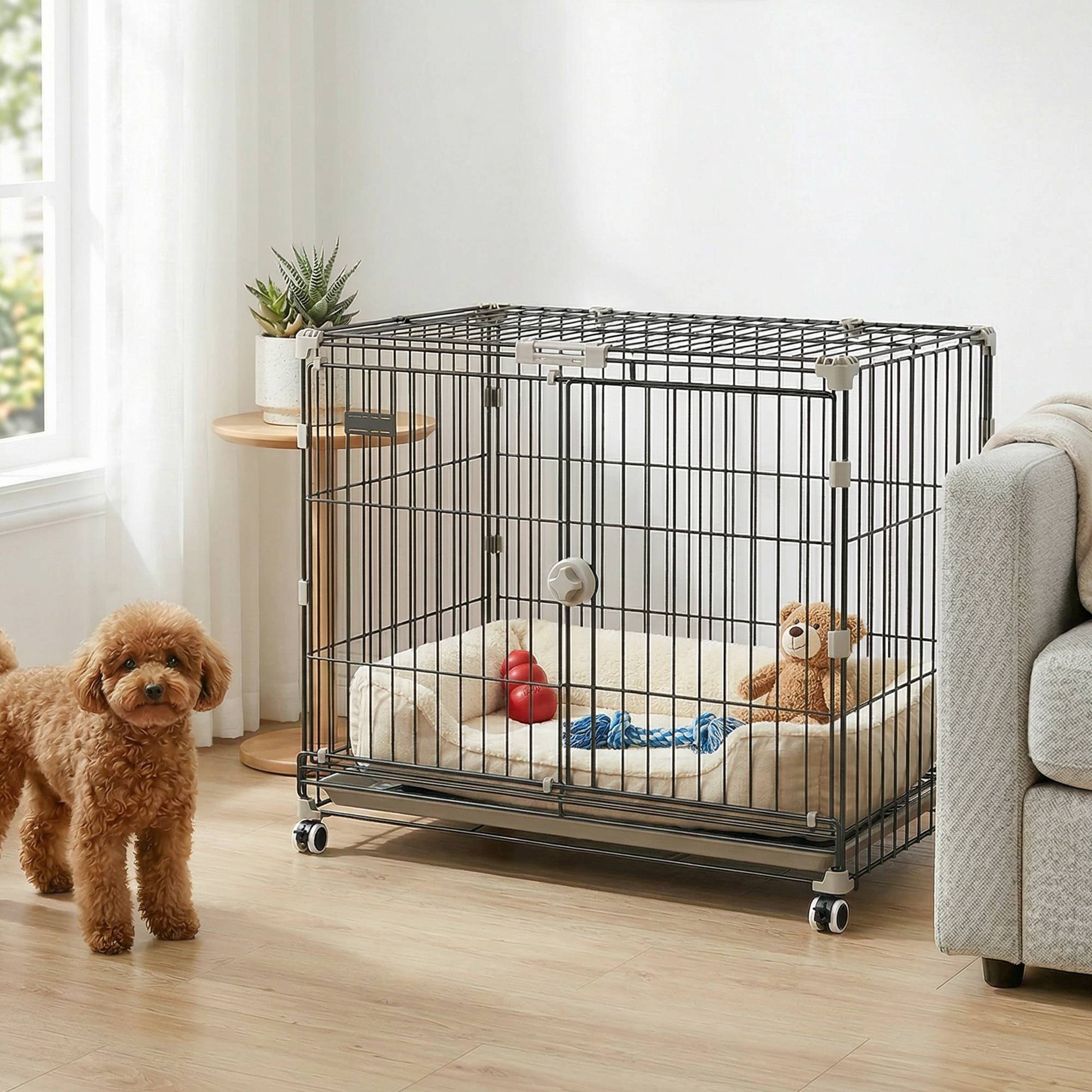 Cage chien pliable métal intérieur roues toit verrouillable 75,5x46x64,5cm noir - ComfortXL Outdoor Living - Image 3