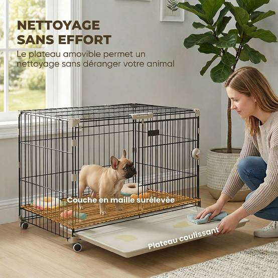 Cage chien pliable métal intérieur roues toit verrouillable 75,5x46x64,5cm noir - ComfortXL Outdoor Living - Image 9