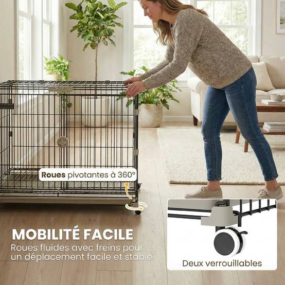 Cage chien pliable métal intérieur roues toit verrouillable 75,5x46x64,5cm noir - ComfortXL Outdoor Living - Image 6