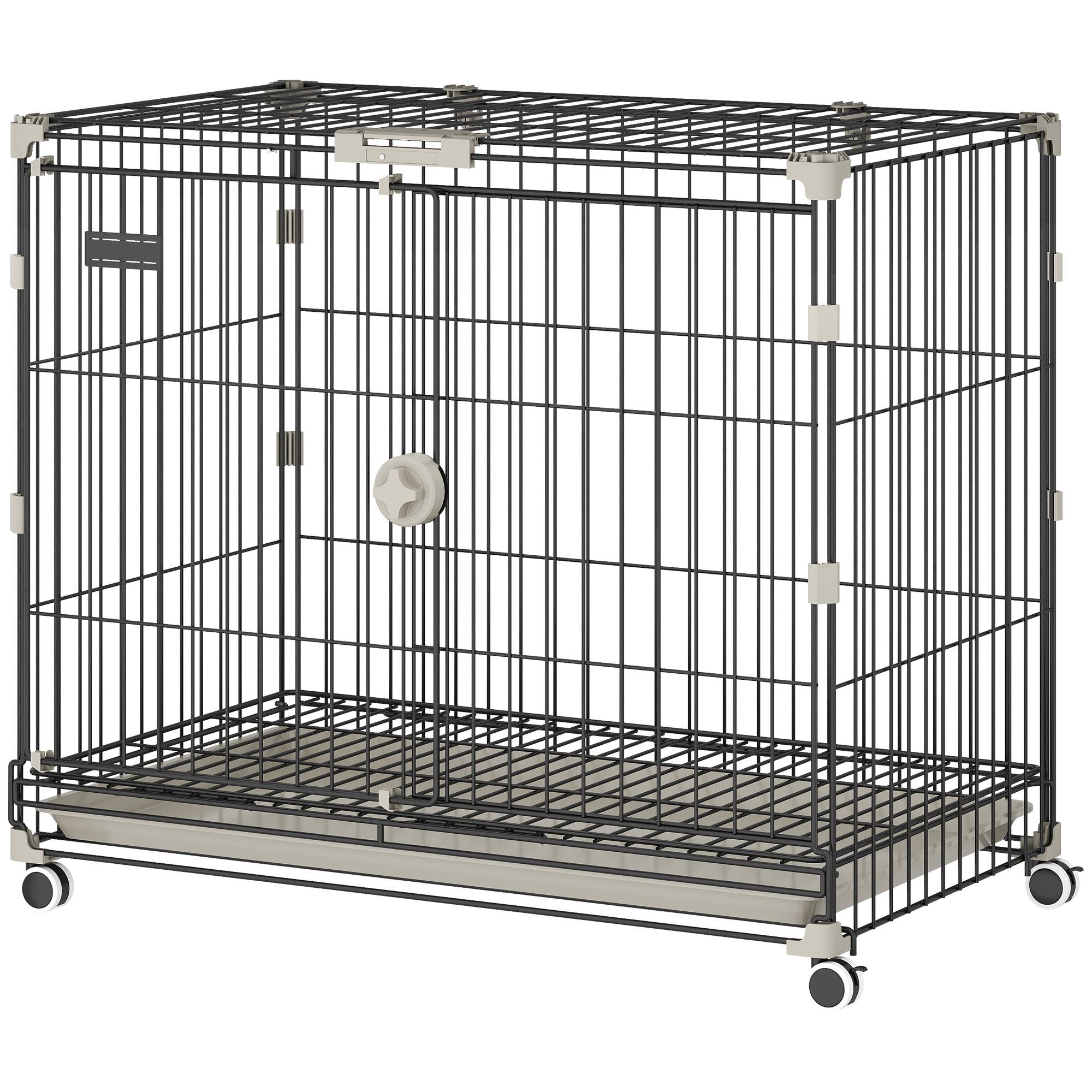 Cage chien pliable métal intérieur roues toit verrouillable 75,5x46x64,5cm noir - ComfortXL Outdoor Living - Image 2