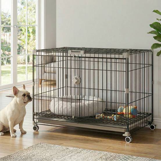 Cage chien pliable métal intérieur roues toit verrouillable 75,5x46x64,5cm noir - ComfortXL Outdoor Living - Image 4
