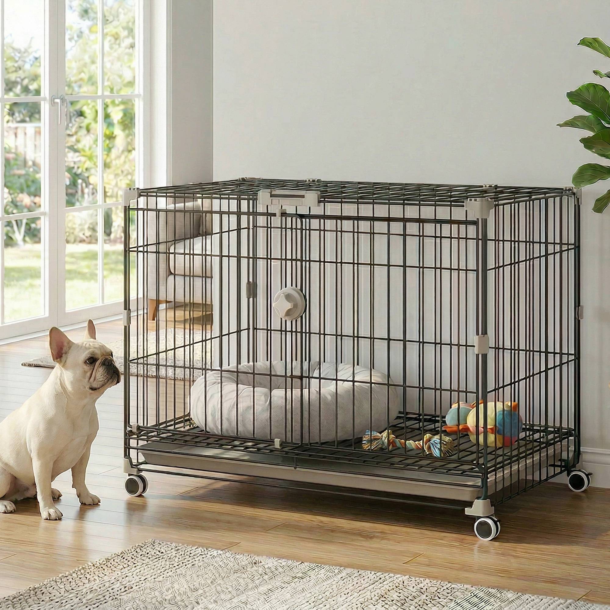 Cage chien pliable métal intérieur roues toit verrouillable 75,5x46x64,5cm noir - ComfortXL Outdoor Living - Image 4