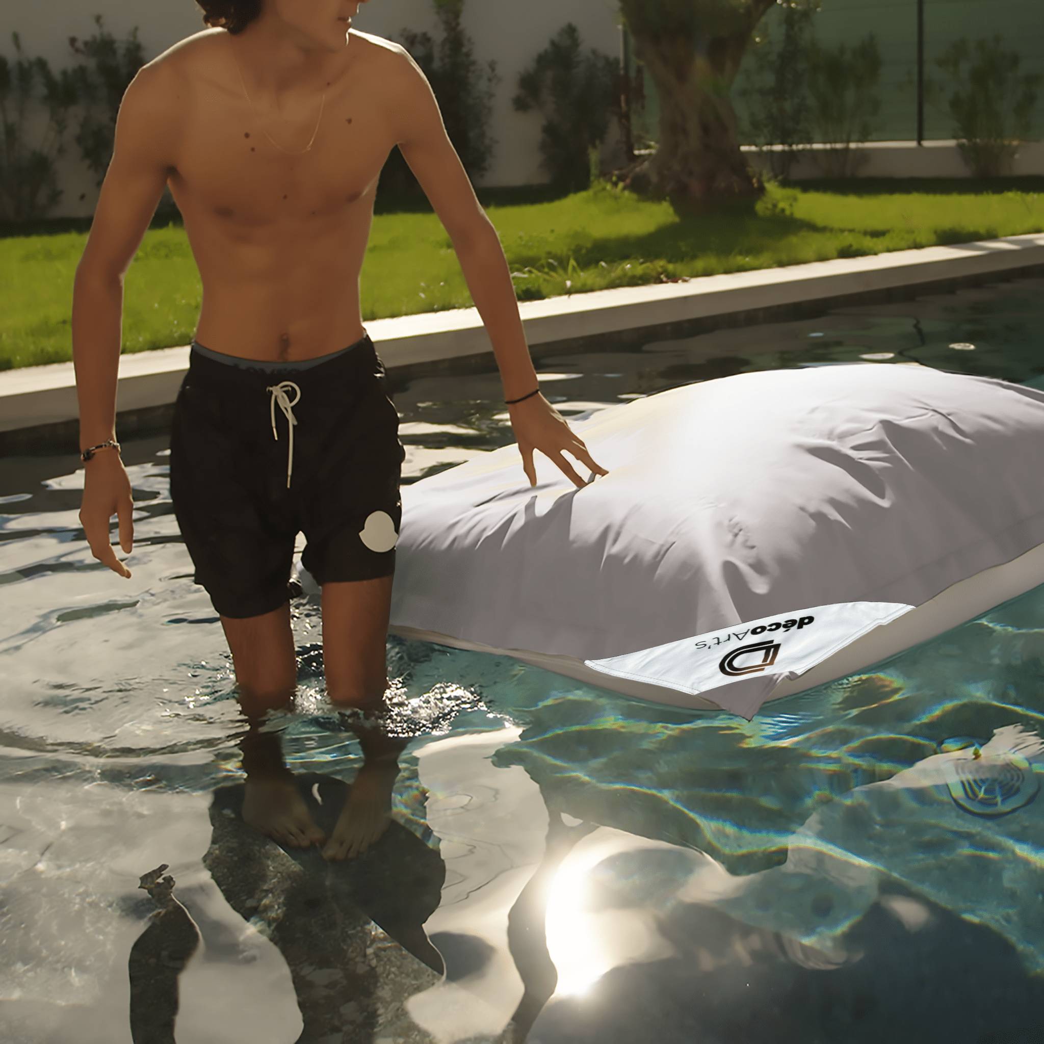 Pouf Géant XXL Déhoussable, Flottant pour Piscine, Gris - Déco arts - Image 4