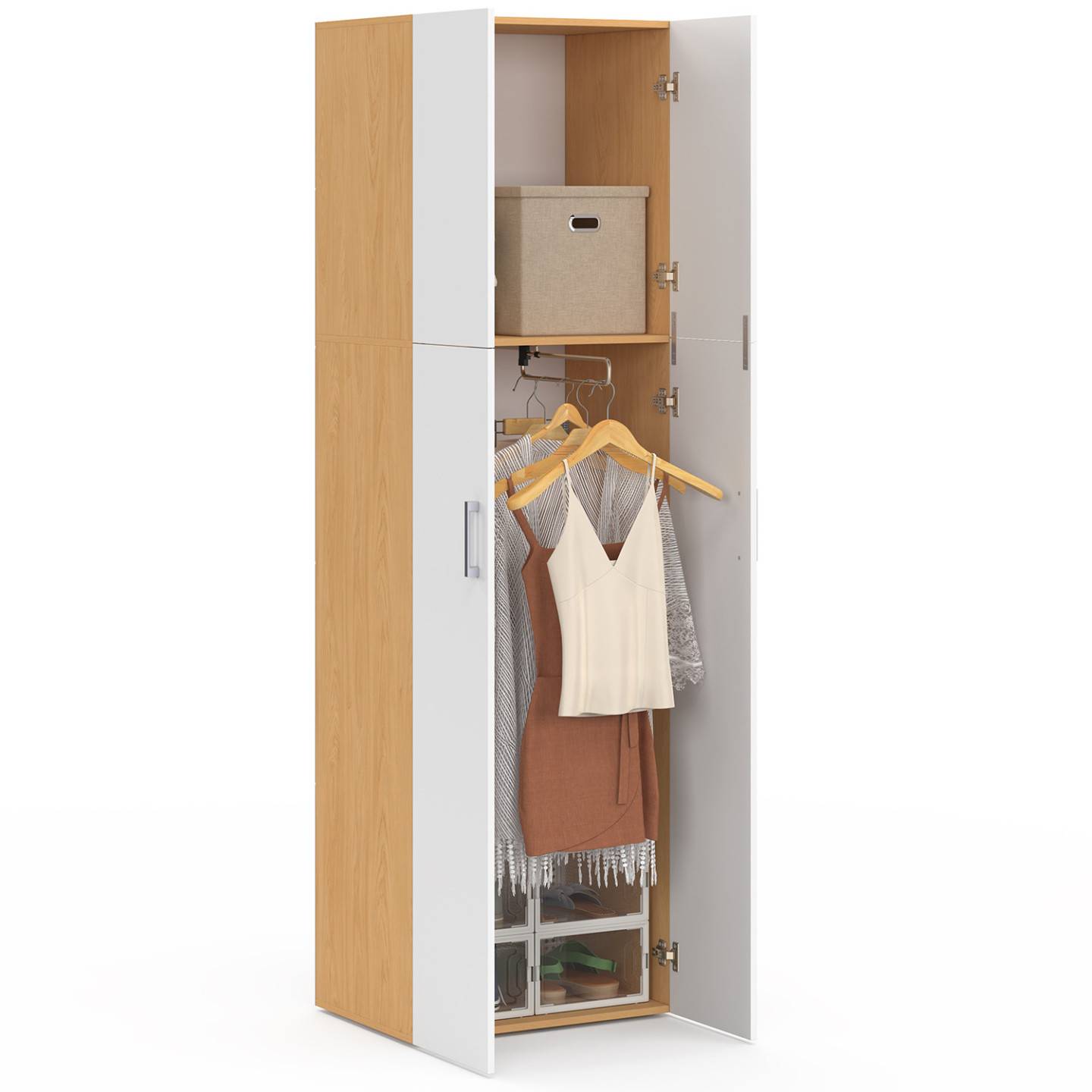 IDMARKET - Armoire 2 portes JULIANA blanc et bois penderie 50 cm avec étagère - Image 3