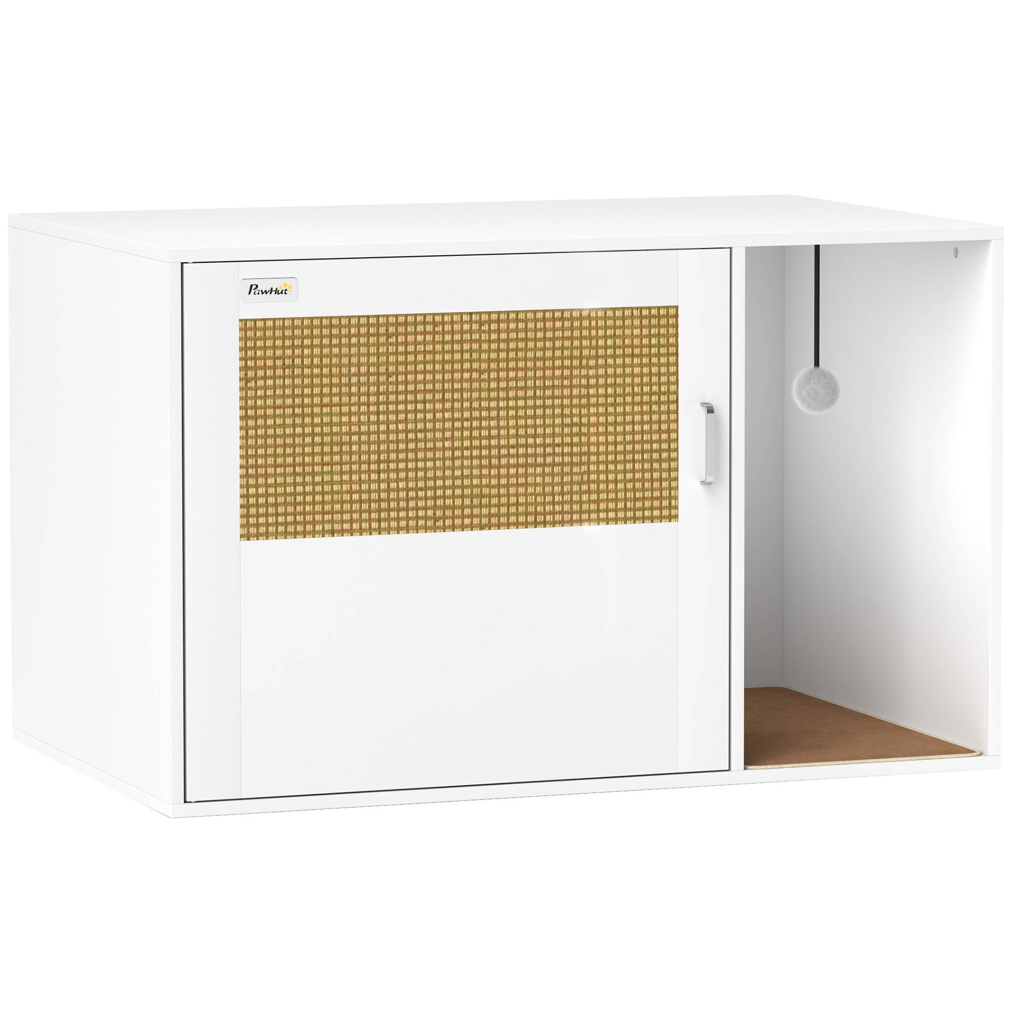 Sans Marque - Maison de toilette chat meuble litière pour chat tapis griffoir porte avec poignées style bohème 80 x 50 x 50 cm blanc - Image 2