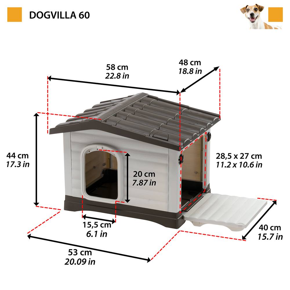 Ferplast - Ferplast Niche Chien Exterieur, Maison Chien, Niche Petit Chien, Côté Ouvrable, Système de Drainage, Grille d'Aération, 58 x 48 x h 44 cm, DOGVILLA 60 - Image 2