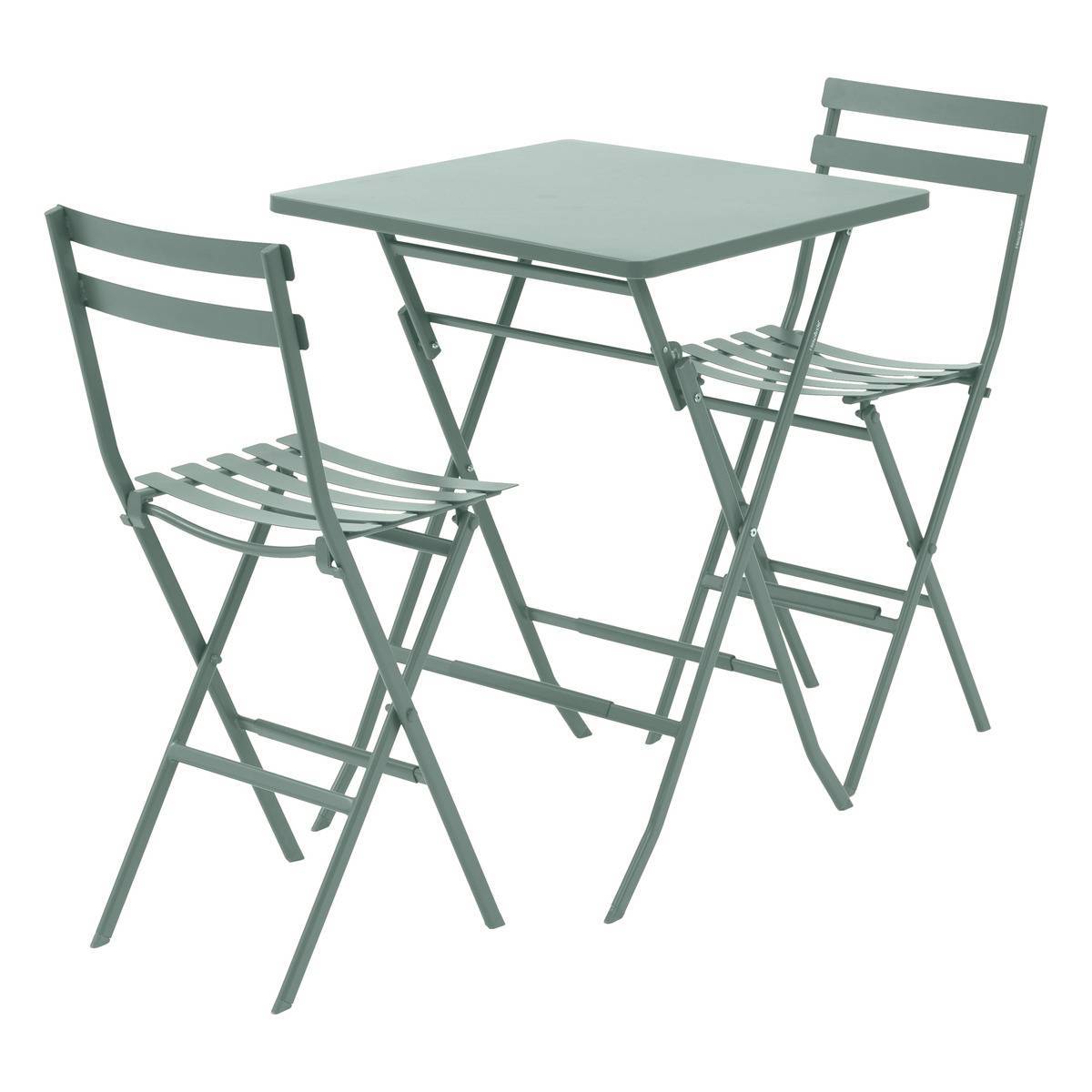 Hesperide - Table haute pliante de jardin "Greensboro" vert olive 2 places en acier traité époxy Hespéride - Image 2