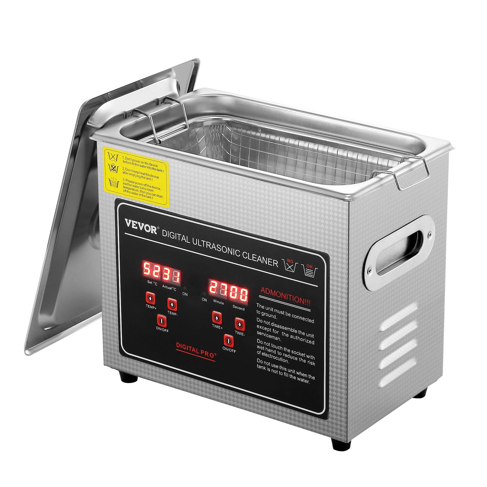 VEVOR Nettoyeur ultrasons 3L inox numérique, chauffage, réglable temps/température, labo/pro. - Image 1