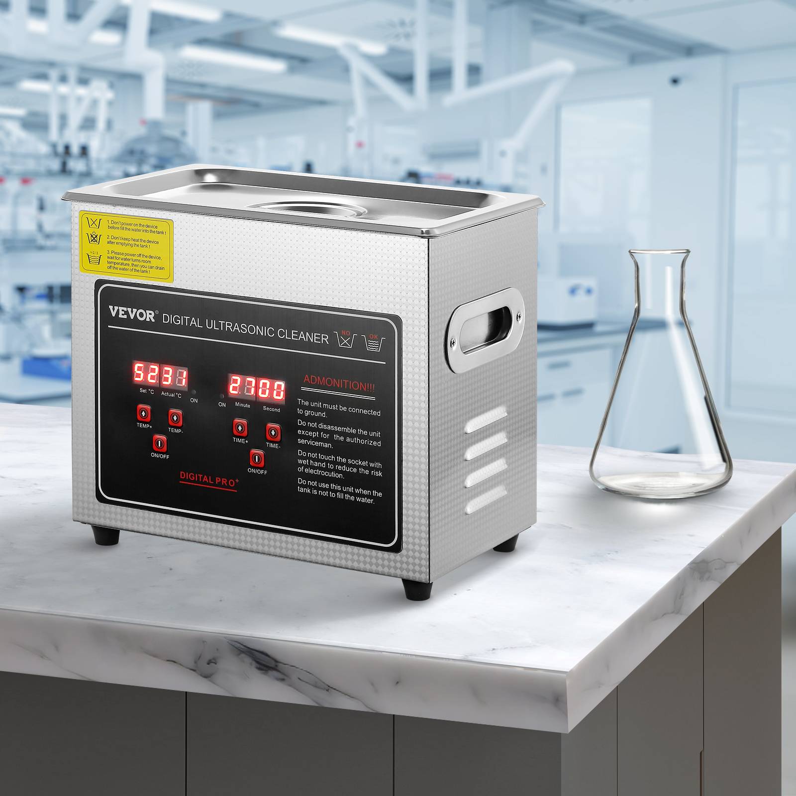 VEVOR Nettoyeur ultrasons 3L inox numérique, chauffage, réglable temps/température, labo/pro. - Image 8