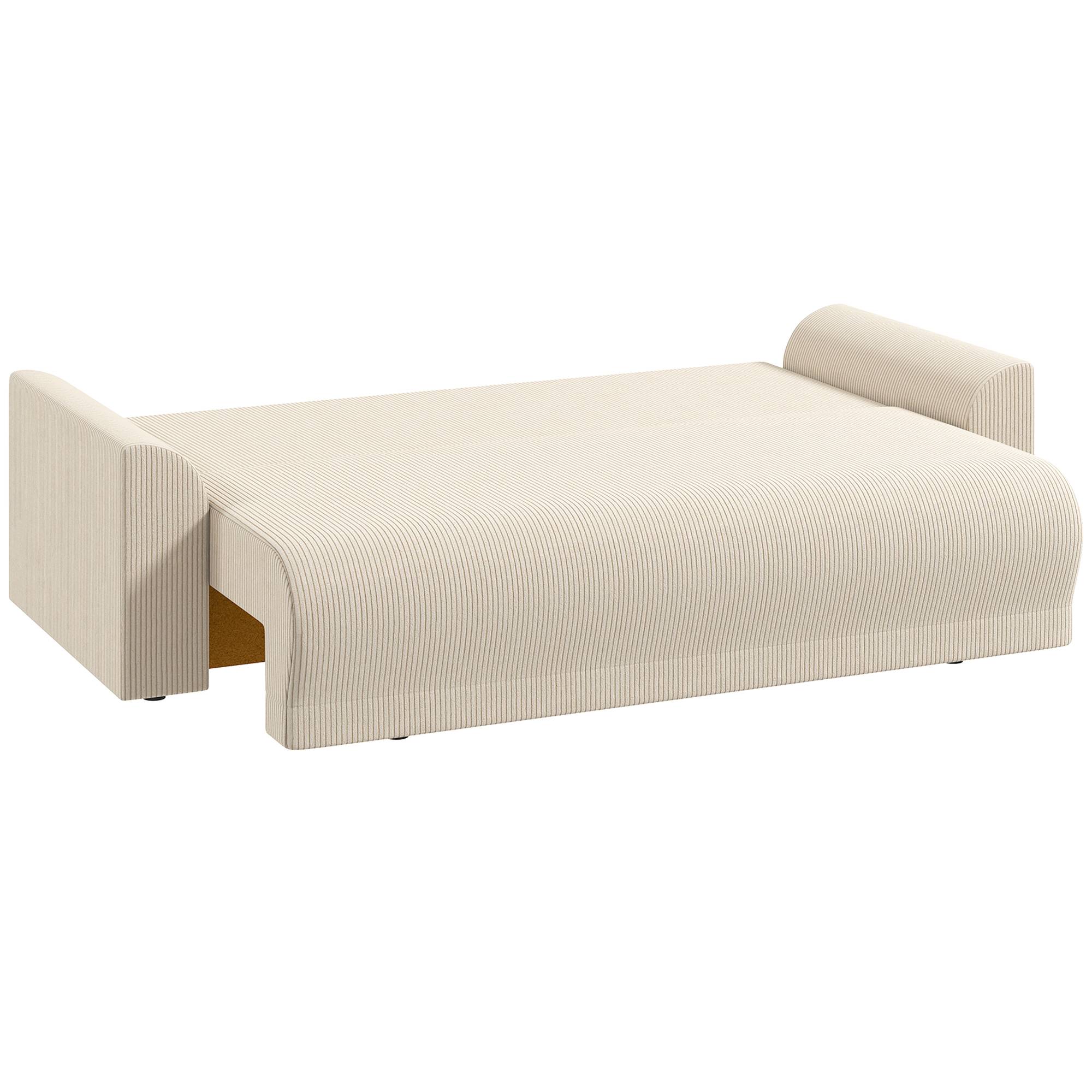 Canapé-lit 3 places 230 cm avec fonction couchage, coussins, espace de rangement, aspect velours côtelé, beige, idéal pour le salon. - Image 2