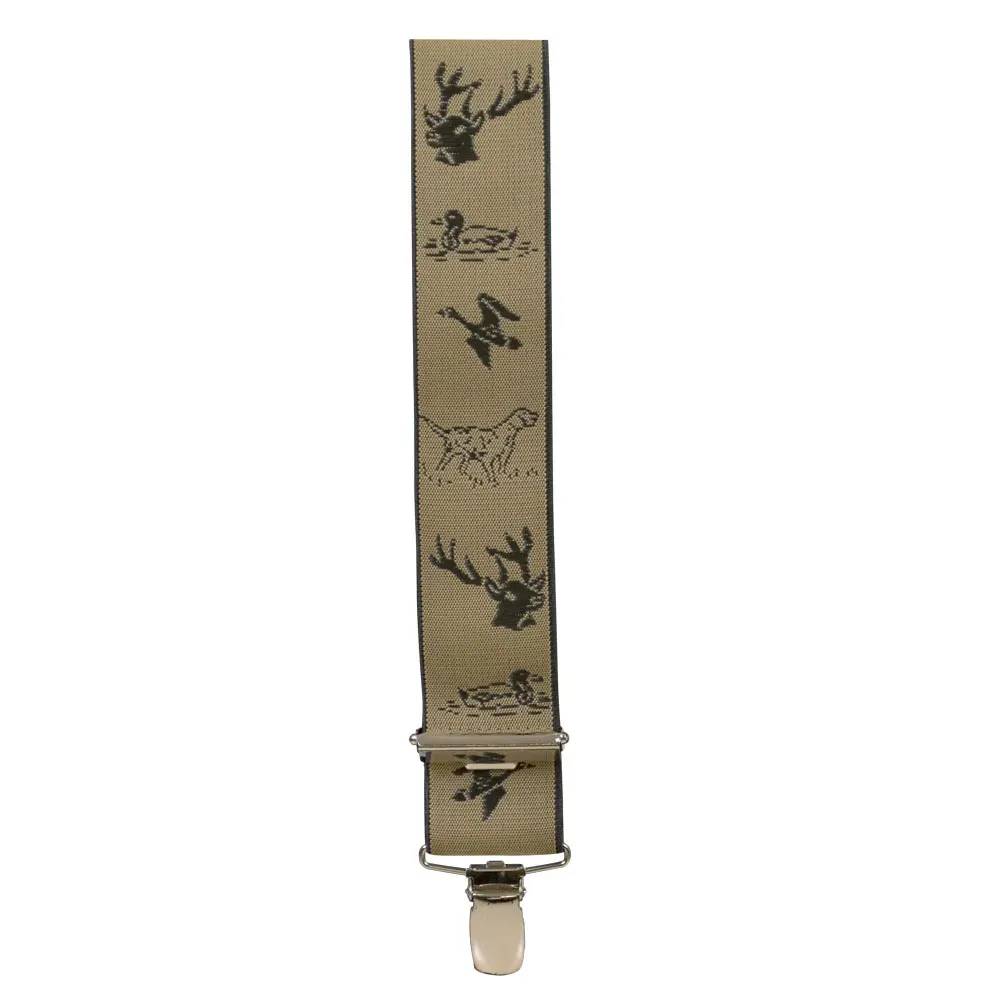 Bretelles pinces larges motif chasse polyester marron 110x3,5cm - Image 1