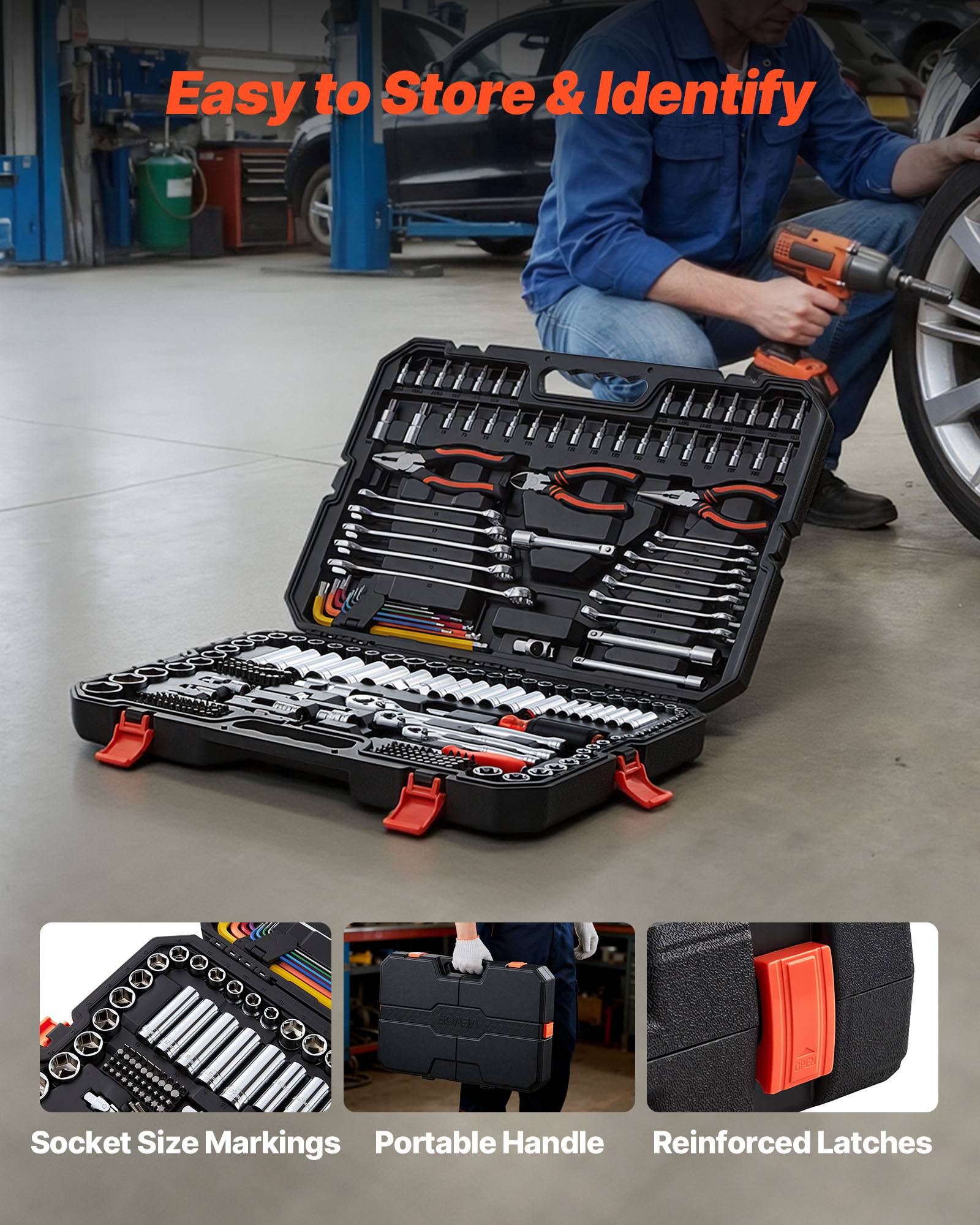 Vevor - VEVOR Coffret d'outils mécanicien 314 pcs, douilles métriques CR‑V, embouts et clés, mallette robuste pour réparation auto et bricolage. - Image 6