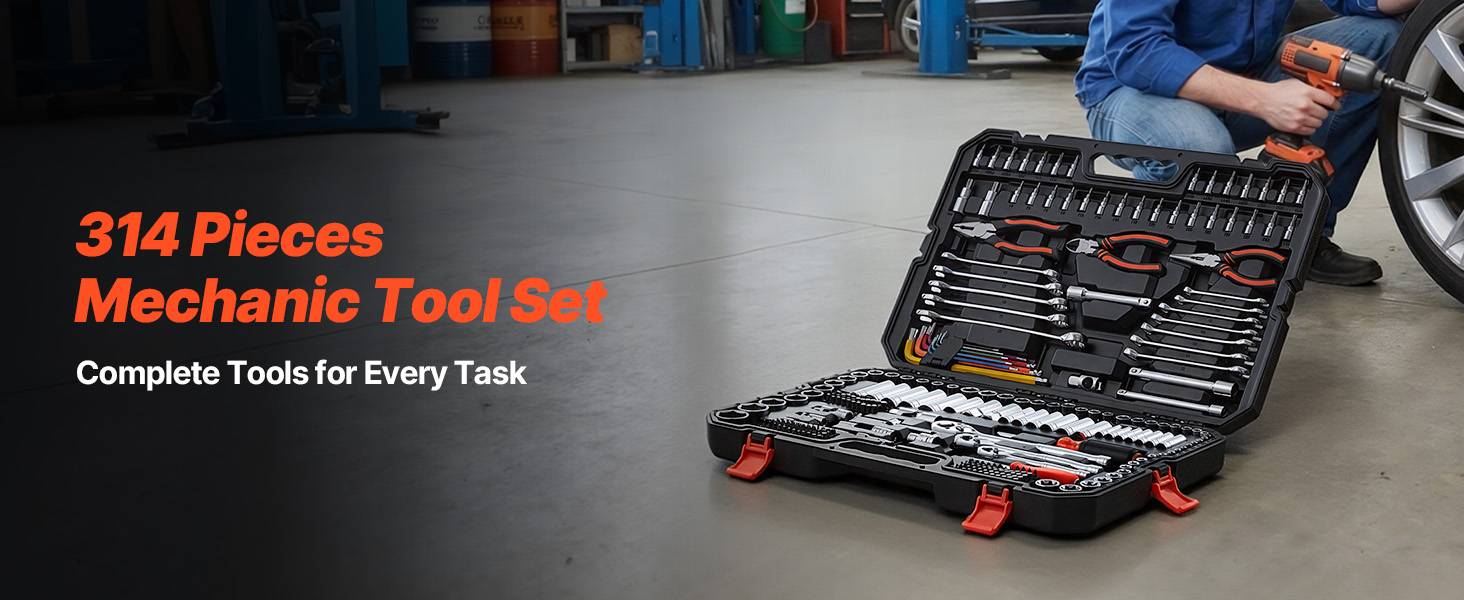 Vevor - VEVOR Coffret d'outils mécanicien 314 pcs, douilles métriques CR‑V, embouts et clés, mallette robuste pour réparation auto et bricolage. - Image 9