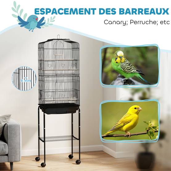 Volière cage à oiseaux acier noir 46.5 x 36 x 157 cm - PANGIVO - Image 8