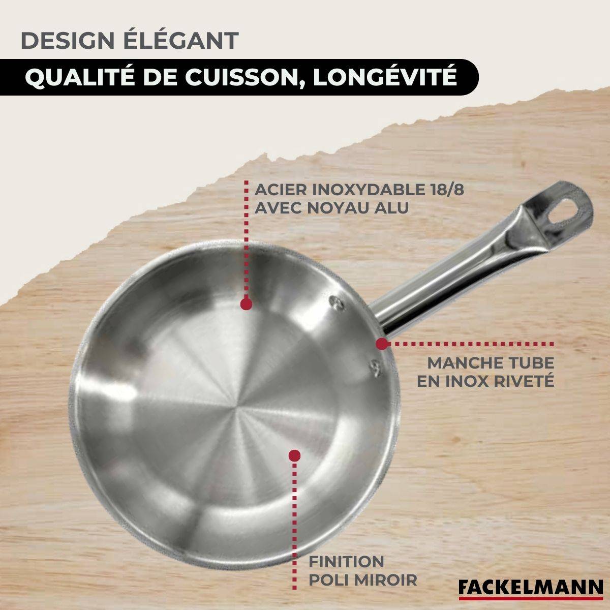 Batterie de cuisine avec 3 faitouts 16/20/24 cm et 1 poêle 20 cm avec 5 ustensiles de cuisine Fackelmann Etherna Brillant Vario - Image 5