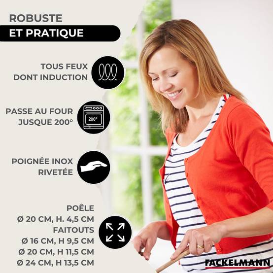 Batterie de cuisine avec 3 faitouts 16/20/24 cm et 1 poêle 20 cm avec 5 ustensiles de cuisine Fackelmann Etherna Brillant Vario - Image 3