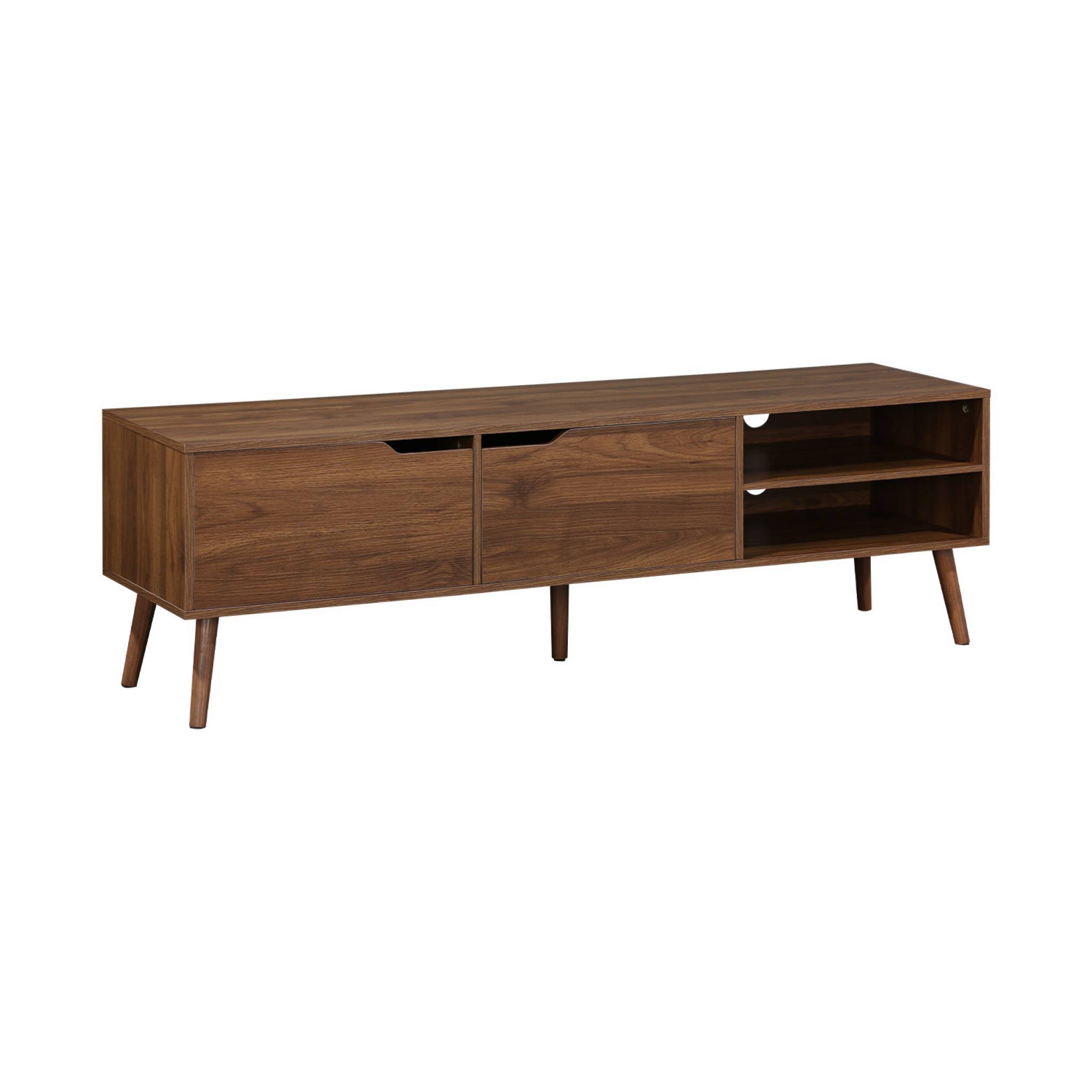 sweeek - Meuble TV décor bois de noyer. 2 portes. 1 étagère. 160cm | sweeek - Image 2