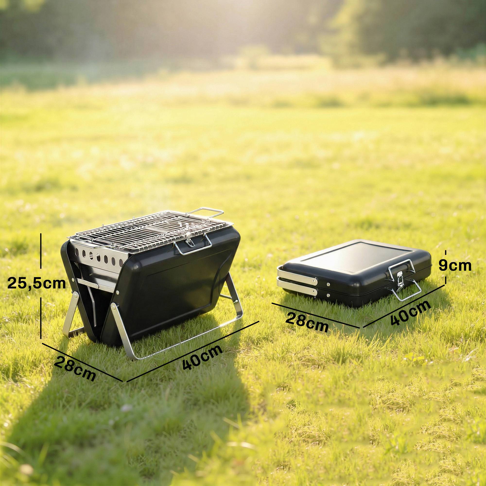 Sans Marque - Holzkohlegrill aus Edelstahl BBQ Smoker mit Grillrost Griff klappbaren Beinen für Barbeque Camping 40x28x25,5cm Schwarz - Image 5