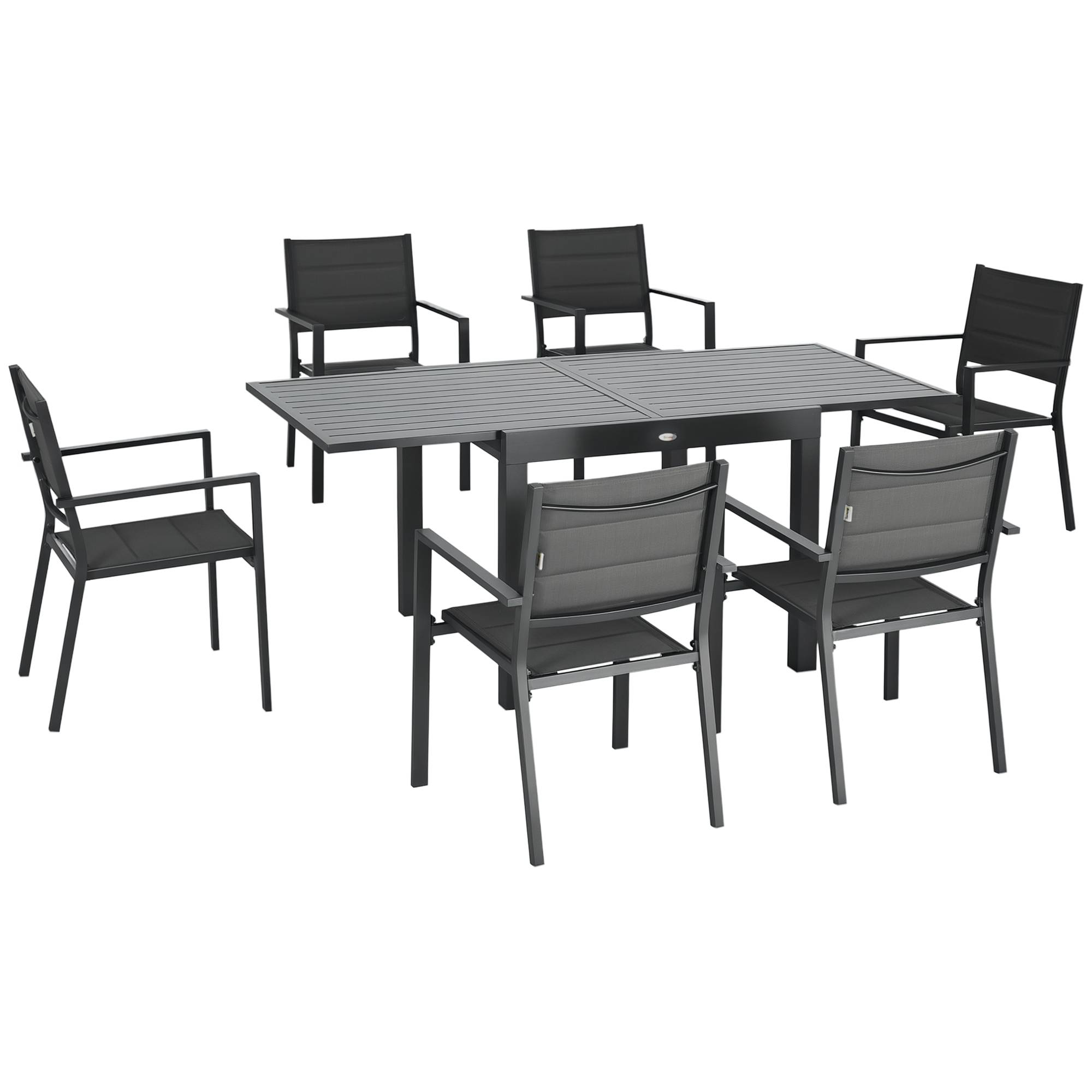 Salon de jardin en aluminium et textilène table extensible 8/12 personnes 12 chaises empilables gris