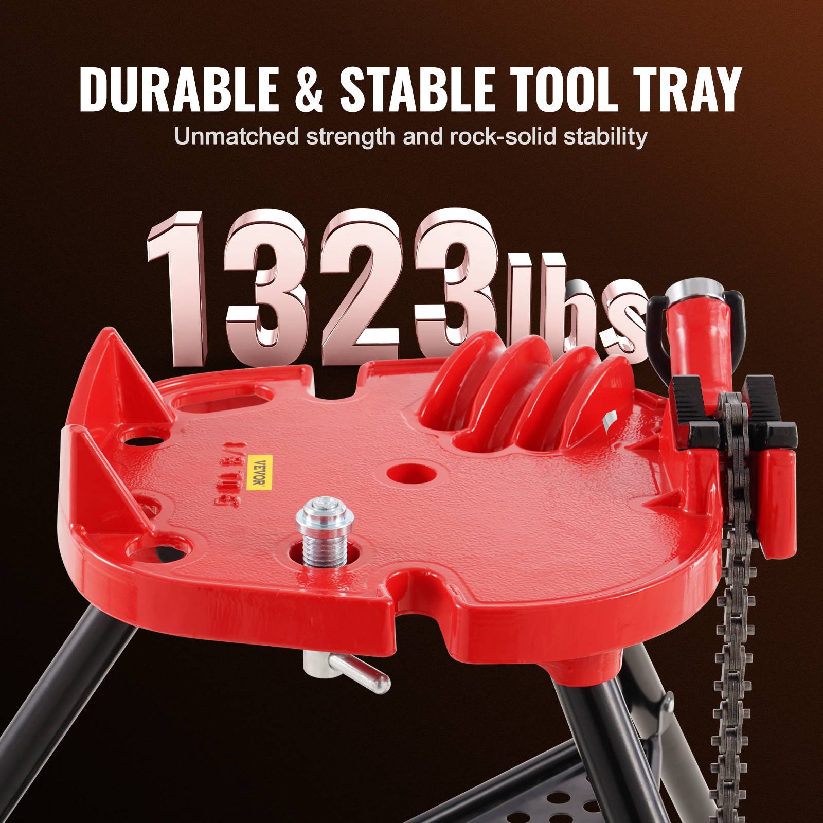 VEVOR Support tuyau/étau à chaîne 3.2-152mm, trépied acier pliable avec plateau à outils, pour cintrage tubes. - Image 3