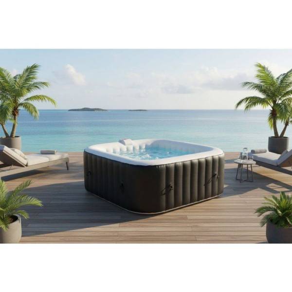SUNSPA - KIT TOUT INCLUS SUNSPA: spa gonflable carré 6 places et accessoires : 4 appuis tetes, filtre, épuisette, brosse, tapis, couver - Image 6