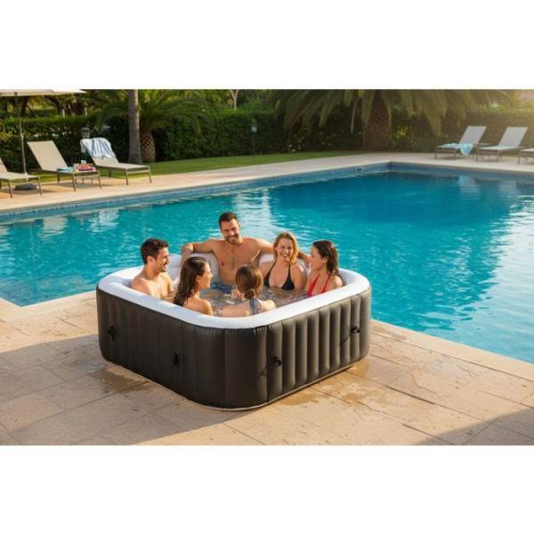 SUNSPA - KIT TOUT INCLUS SUNSPA: spa gonflable carré 6 places et accessoires : 4 appuis tetes, filtre, épuisette, brosse, tapis, couver - Image 4
